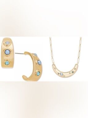 INC International Concepts Gold-Tone Imitation Pearl J-Hoop Earrings & Necklace